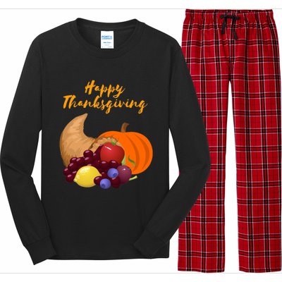 Happy Thanksgiving Cornucopia Design Long Sleeve Pajama Set