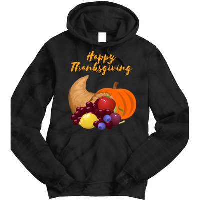 Happy Thanksgiving Cornucopia Design Tie Dye Hoodie