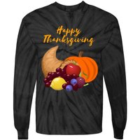 Happy Thanksgiving Cornucopia Design Tie-Dye Long Sleeve Shirt