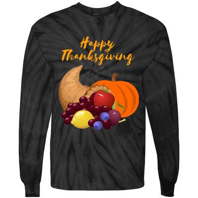 Happy Thanksgiving Cornucopia Design Tie-Dye Long Sleeve Shirt