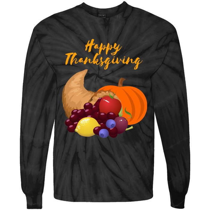 Happy Thanksgiving Cornucopia Design Tie-Dye Long Sleeve Shirt