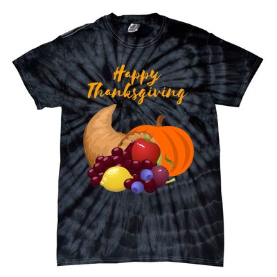 Happy Thanksgiving Cornucopia Design Tie-Dye T-Shirt