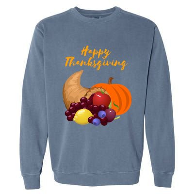 Happy Thanksgiving Cornucopia Design Garment-Dyed Sweatshirt