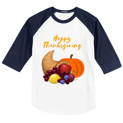 Happy Thanksgiving Cornucopia Design Baseball Sleeve Shirt