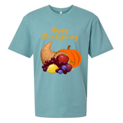 Happy Thanksgiving Cornucopia Design Sueded Cloud Jersey T-Shirt