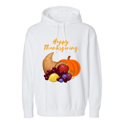 Happy Thanksgiving Cornucopia Design Garment-Dyed Fleece Hoodie