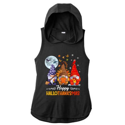 Halloween Thanksgiving Christmas Happy Hallothanksmas Gnomes Funny Gift Ladies PosiCharge Tri-Blend Wicking Draft Hoodie Tank