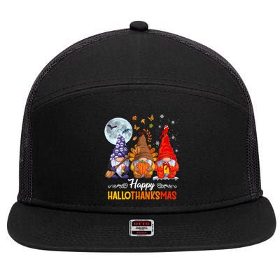 Halloween Thanksgiving Christmas Happy Hallothanksmas Gnomes Funny Gift 7 Panel Mesh Trucker Snapback Hat