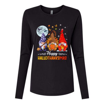 Halloween Thanksgiving Christmas Happy Hallothanksmas Gnomes Funny Gift Womens Cotton Relaxed Long Sleeve T-Shirt