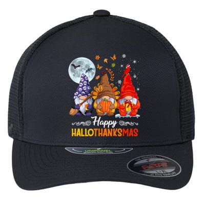 Halloween Thanksgiving Christmas Happy Hallothanksmas Gnomes Funny Gift Flexfit Unipanel Trucker Cap