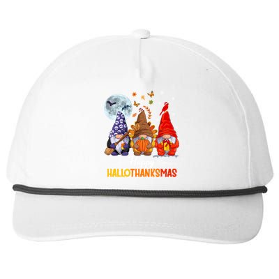 Halloween Thanksgiving Christmas Happy Hallothanksmas Gnomes Funny Gift Snapback Five-Panel Rope Hat