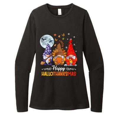 Halloween Thanksgiving Christmas Happy Hallothanksmas Gnomes Funny Gift Womens CVC Long Sleeve Shirt