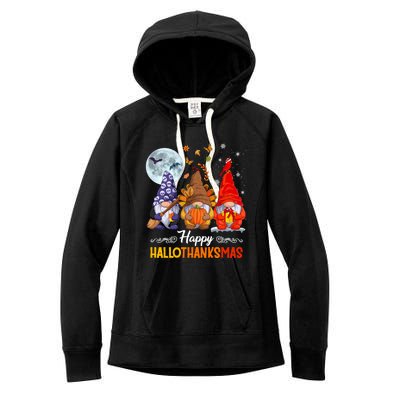 Halloween Thanksgiving Christmas Happy Hallothanksmas Gnomes Funny Gift Women's Fleece Hoodie