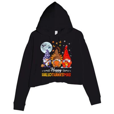 Halloween Thanksgiving Christmas Happy Hallothanksmas Gnomes Funny Gift Crop Fleece Hoodie