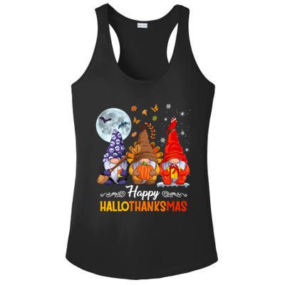 Halloween Thanksgiving Christmas Happy Hallothanksmas Gnomes Funny Gift Ladies PosiCharge Competitor Racerback Tank