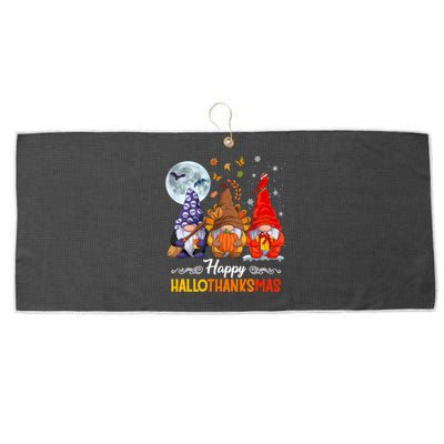 Halloween Thanksgiving Christmas Happy Hallothanksmas Gnomes Funny Gift Large Microfiber Waffle Golf Towel