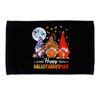 Halloween Thanksgiving Christmas Happy Hallothanksmas Gnomes Funny Gift Microfiber Hand Towel