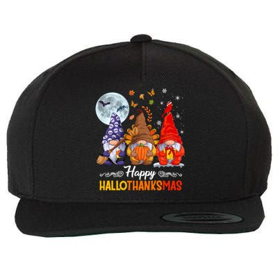 Halloween Thanksgiving Christmas Happy Hallothanksmas Gnomes Funny Gift Wool Snapback Cap