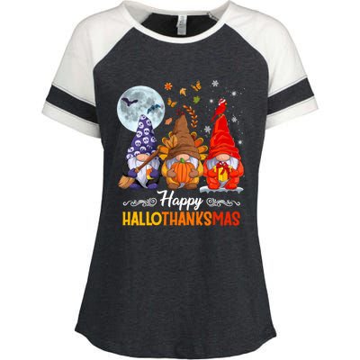 Halloween Thanksgiving Christmas Happy Hallothanksmas Gnomes Funny Gift Enza Ladies Jersey Colorblock Tee