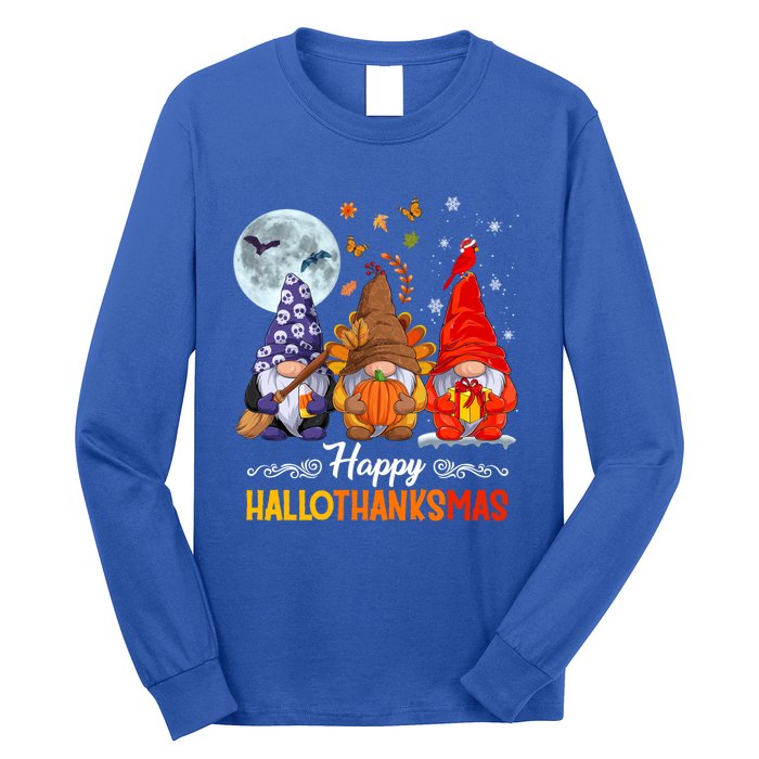 Halloween Thanksgiving Christmas Happy Hallothanksmas Gnomes Funny Gift Long Sleeve Shirt