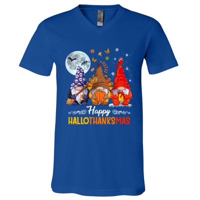 Halloween Thanksgiving Christmas Happy Hallothanksmas Gnomes Funny Gift V-Neck T-Shirt