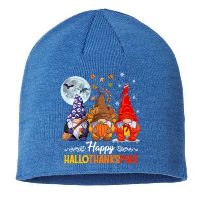 Halloween Thanksgiving Christmas Happy Hallothanksmas Gnomes Funny Gift Sustainable Beanie