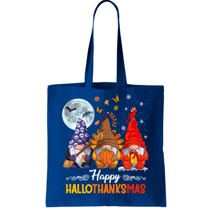 Halloween Thanksgiving Christmas Happy Hallothanksmas Gnomes Funny Gift Tote Bag