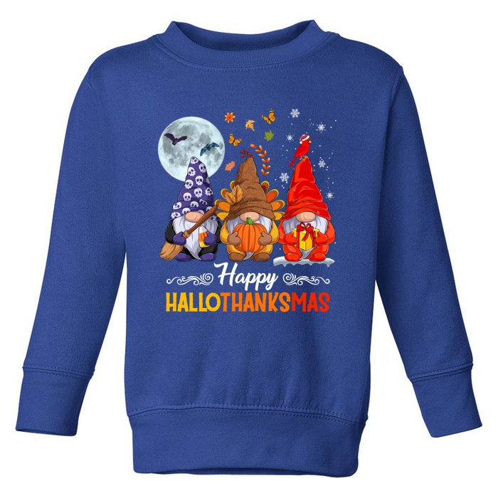 Halloween Thanksgiving Christmas Happy Hallothanksmas Gnomes Funny Gift Toddler Sweatshirt