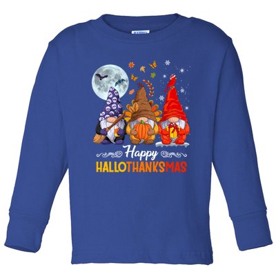 Halloween Thanksgiving Christmas Happy Hallothanksmas Gnomes Funny Gift Toddler Long Sleeve Shirt