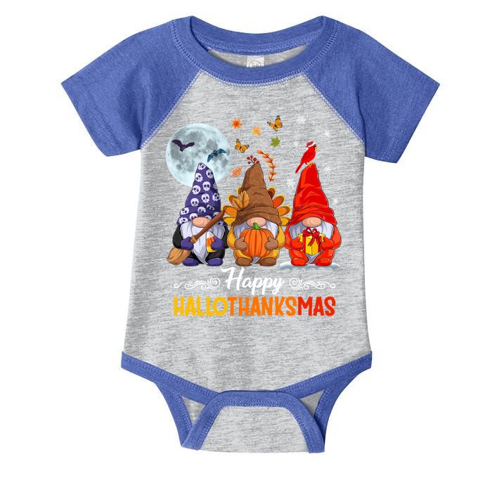 Halloween Thanksgiving Christmas Happy Hallothanksmas Gnomes Funny Gift Infant Baby Jersey Bodysuit