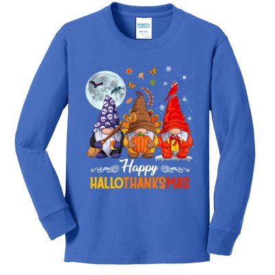 Halloween Thanksgiving Christmas Happy Hallothanksmas Gnomes Funny Gift Kids Long Sleeve Shirt