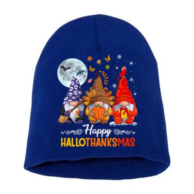 Halloween Thanksgiving Christmas Happy Hallothanksmas Gnomes Funny Gift Short Acrylic Beanie