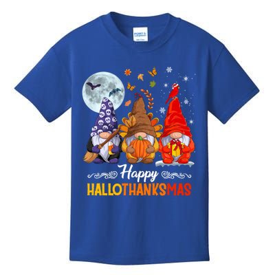 Halloween Thanksgiving Christmas Happy Hallothanksmas Gnomes Funny Gift Kids T-Shirt