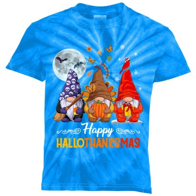 Halloween Thanksgiving Christmas Happy Hallothanksmas Gnomes Funny Gift Kids Tie-Dye T-Shirt