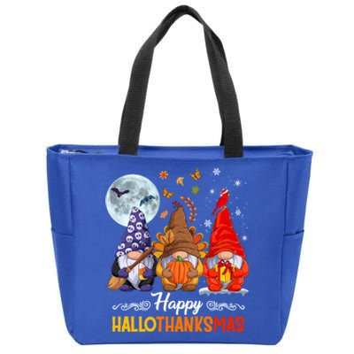 Halloween Thanksgiving Christmas Happy Hallothanksmas Gnomes Funny Gift Zip Tote Bag