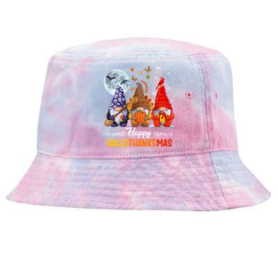 Halloween Thanksgiving Christmas Happy Hallothanksmas Gnomes Funny Gift Tie-Dyed Bucket Hat