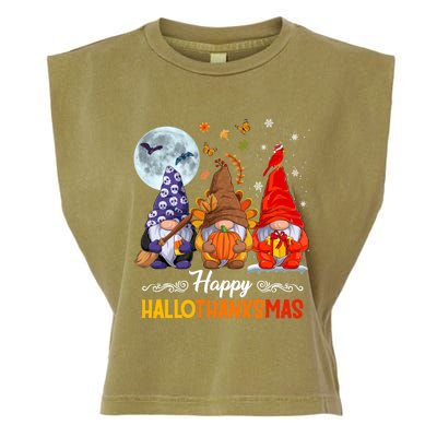 Halloween Thanksgiving Christmas Happy Hallothanksmas Gnomes Funny Gift Garment-Dyed Women's Muscle Tee