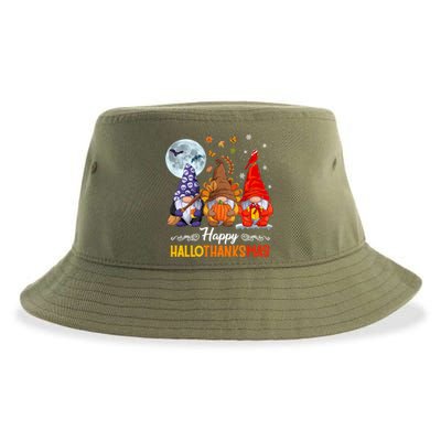 Halloween Thanksgiving Christmas Happy Hallothanksmas Gnomes Funny Gift Sustainable Bucket Hat