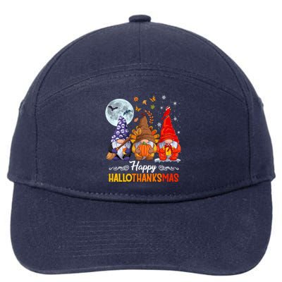 Halloween Thanksgiving Christmas Happy Hallothanksmas Gnomes Funny Gift 7-Panel Snapback Hat