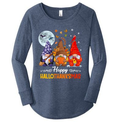 Halloween Thanksgiving Christmas Happy Hallothanksmas Gnomes Funny Gift Women's Perfect Tri Tunic Long Sleeve Shirt