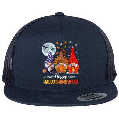 Halloween Thanksgiving Christmas Happy Hallothanksmas Gnomes Funny Gift Flat Bill Trucker Hat