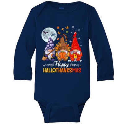 Halloween Thanksgiving Christmas Happy Hallothanksmas Gnomes Funny Gift Baby Long Sleeve Bodysuit