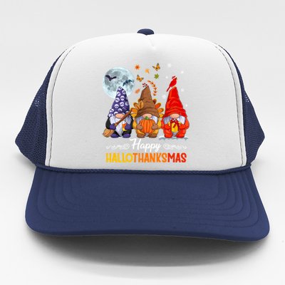 Halloween Thanksgiving Christmas Happy Hallothanksmas Gnomes Funny Gift Trucker Hat