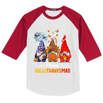 Halloween Thanksgiving Christmas Happy Hallothanksmas Gnomes Funny Gift Kids Colorblock Raglan Jersey