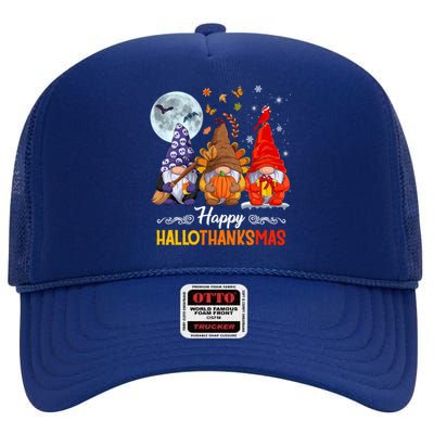 Halloween Thanksgiving Christmas Happy Hallothanksmas Gnomes Funny Gift High Crown Mesh Back Trucker Hat