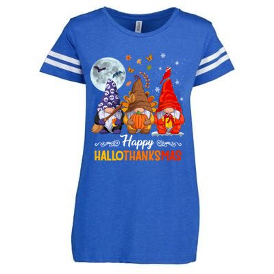 Halloween Thanksgiving Christmas Happy Hallothanksmas Gnomes Funny Gift Enza Ladies Jersey Football T-Shirt