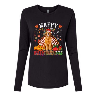 Halloween Thanksgiving Christmas Golden Retriever Xmas Gift Womens Cotton Relaxed Long Sleeve T-Shirt