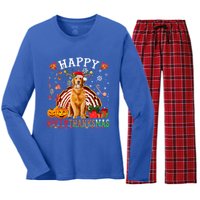 Halloween Thanksgiving Christmas Golden Retriever Xmas Gift Women's Long Sleeve Flannel Pajama Set 