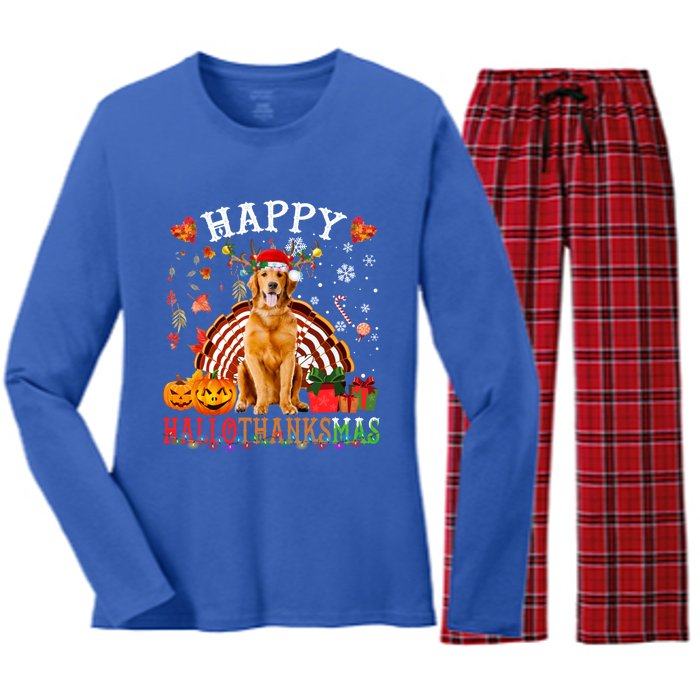 Halloween Thanksgiving Christmas Golden Retriever Xmas Gift Women's Long Sleeve Flannel Pajama Set 