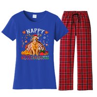 Halloween Thanksgiving Christmas Golden Retriever Xmas Gift Women's Flannel Pajama Set